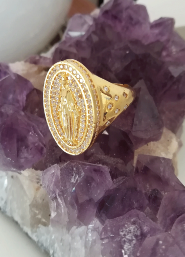 anello argento dorato zirconi vergine maria